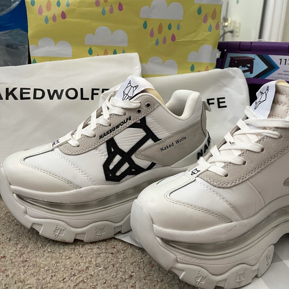 Naked Wolfe Platform Shoes “Fighter” in White